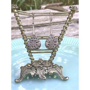 Vintage 925 Sliver Marcasite Tear Drop Dangle Earrings